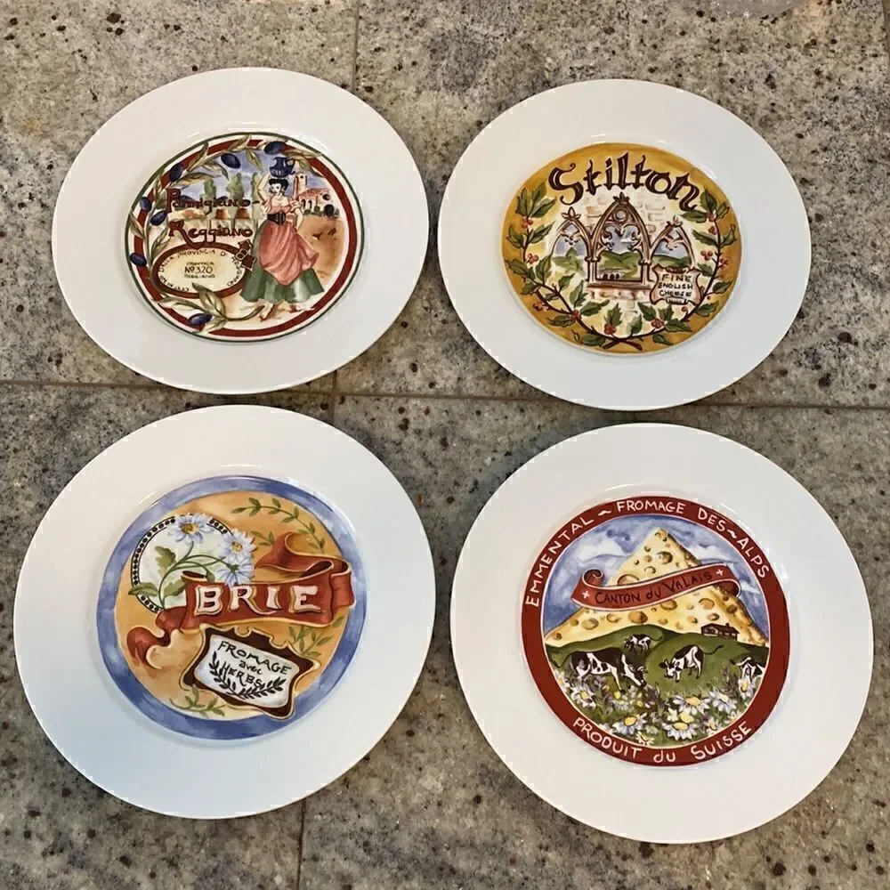 Restoration Hardware Set of 4 Cheese Themed Appetizer Plates